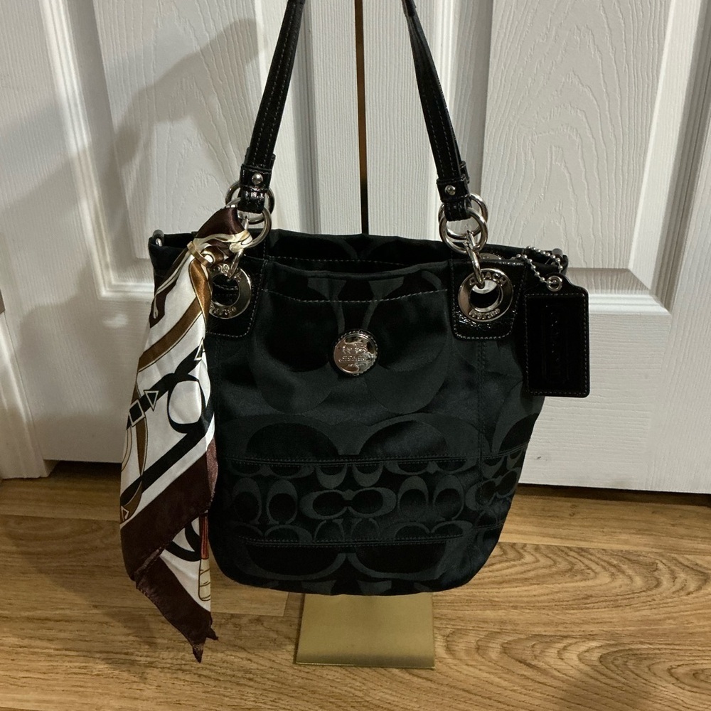 Coach Black Shoulder & Hand Bag with Scarf Detail